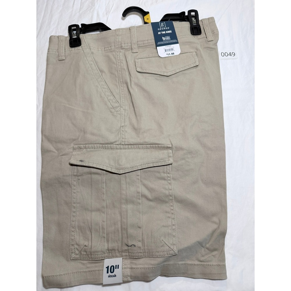 George Mens Cargo Shorts Stone Wash Khaki At The Knee 10 Inch Inseam Size 36 NWT
